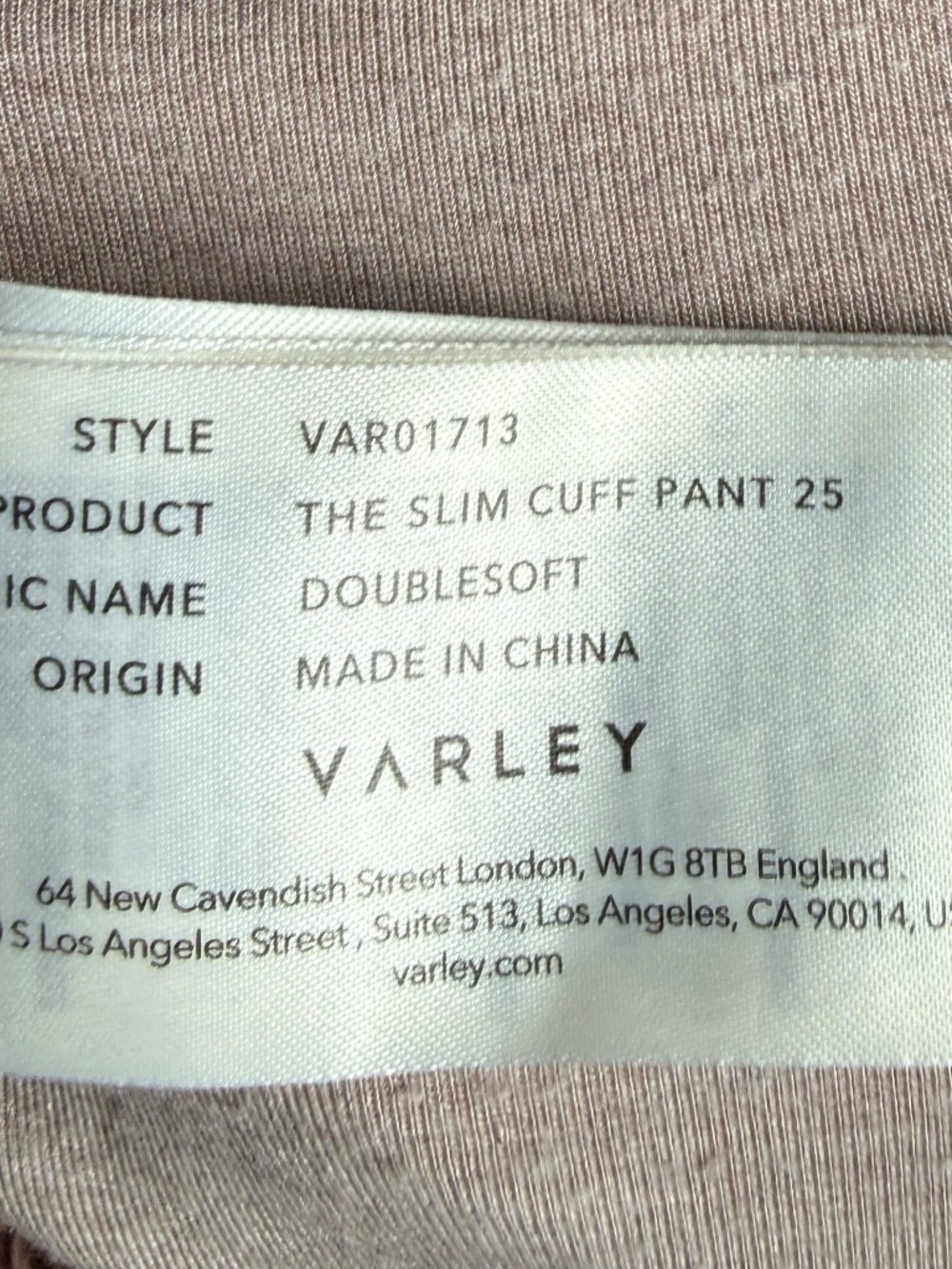 Varley The Slim Cuff Pant 25" Doublesoft Taupe Beige Jogger Sz S - Picture 8 of 8